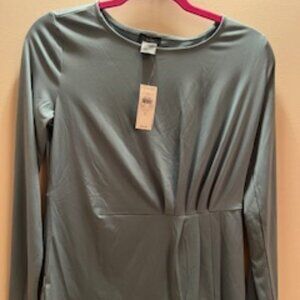 Ann Taylor Factory Pleated ; Light Blue/Teal; Round Neck Line; LS; SMALL; NWT